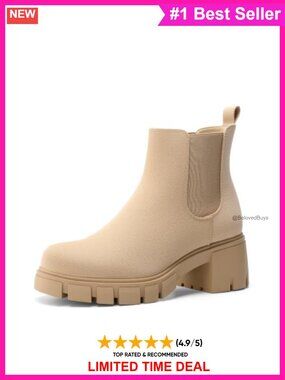 Women's Elastic Chelsea Ankle Boots Chunky Block Heel Faux Suede